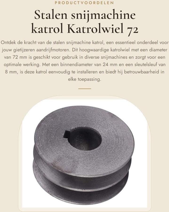 Dailygoods- Snijmachine Katrol Stalen Katrolwiel Diameter 72 mm Binnendiameter 24 mm Hoogwaardig Materiaal Gewicht 523 g