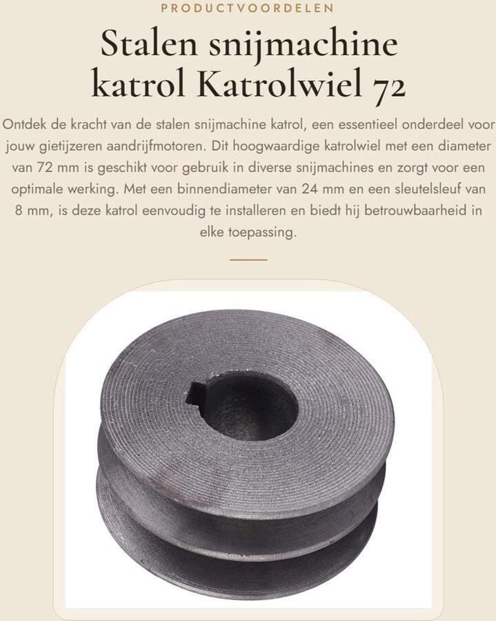 Dailygoods- Snijmachine Katrol Stalen Katrolwiel Diameter 72 mm Binnendiameter 24 mm Hoogwaardig Materiaal Gewicht 523 g