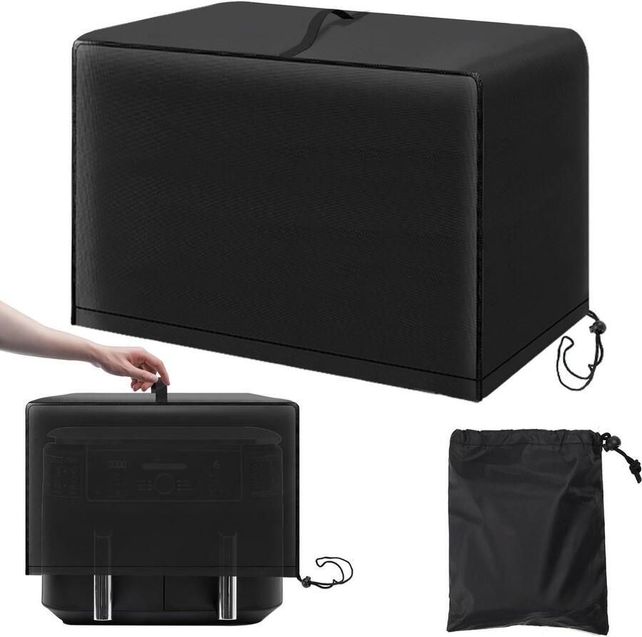 Inovra- Stofbescherming 49 x 40 x 30 cm Stofdichte Afdekking Voor Heteluchtfriteuse 600D Nylon Zwart Inclusief Opbergtas