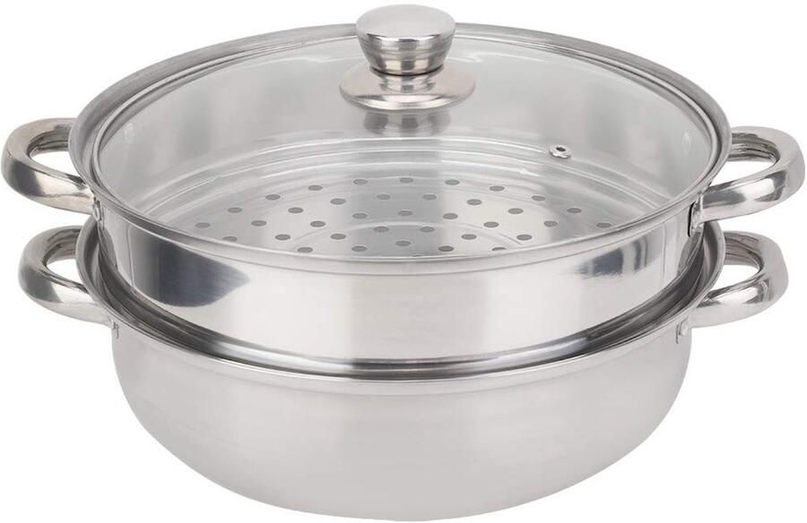 Dailygoods- Stoomkookpan 2-laags Roestvrij Staal Kooktoestel Soep Thuiskeuken 27 cm 1160 g Stoompan