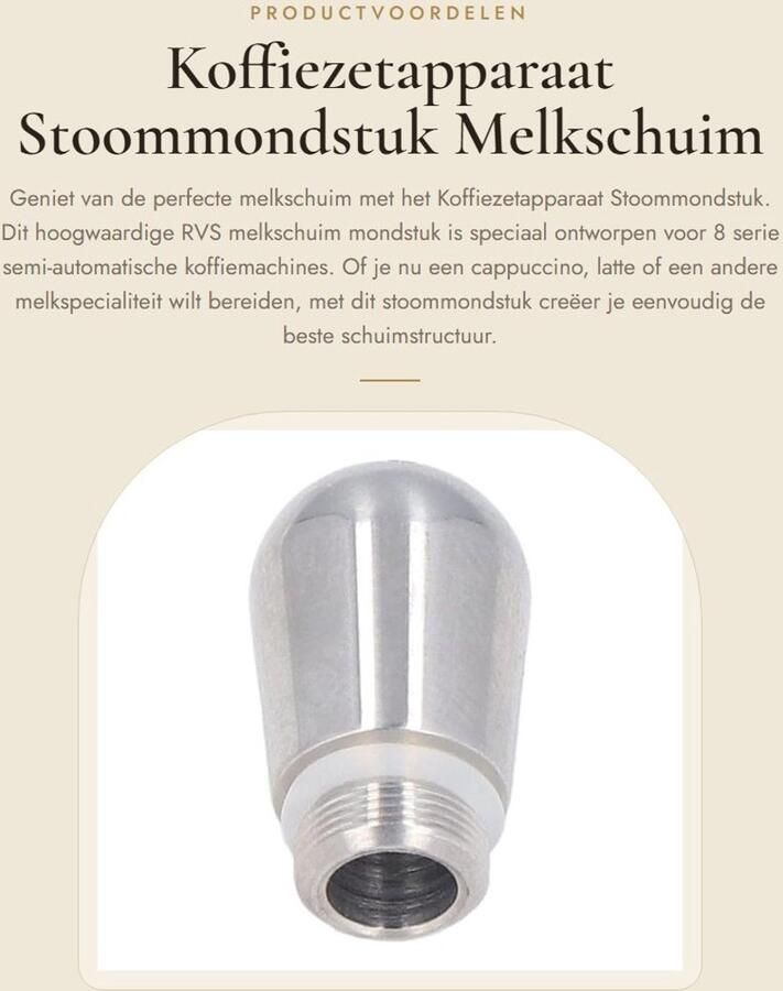Dailygoods- Stoommondstuk 3 Gaten RVS Melkschuim Pijpje Geschikt voor 8 Serie Koffiemachines Duurzaam 360 Graden Reiniging Lichtgewicht 12g Stoompijpje