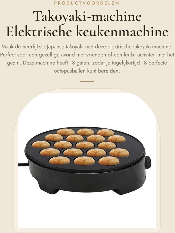 Dailygoods Takoyaki-machine Elektrische keukenmachine 18 gaten non-stick Zwart Japanse takoyaki Perfect voor snacks Geschikt voor fruit