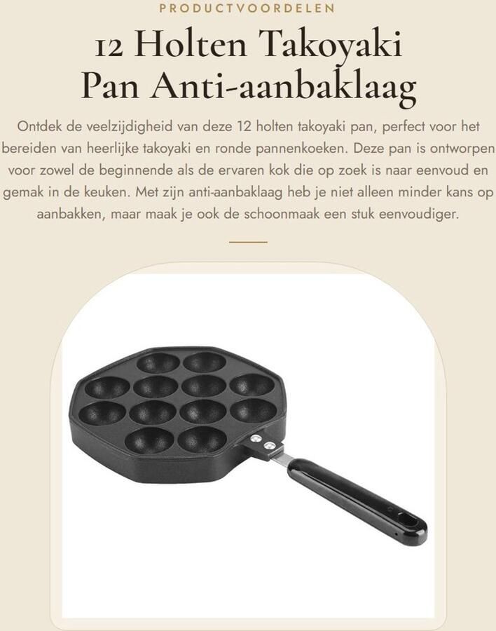 Dailygoods- Takoyaki Pan 12 Holten Aluminium Antiaanbaklaag Warmtebestendige Handgreep Eenvoudige Reiniging Ruimtebesparende Opslag Pannenkoekenpan