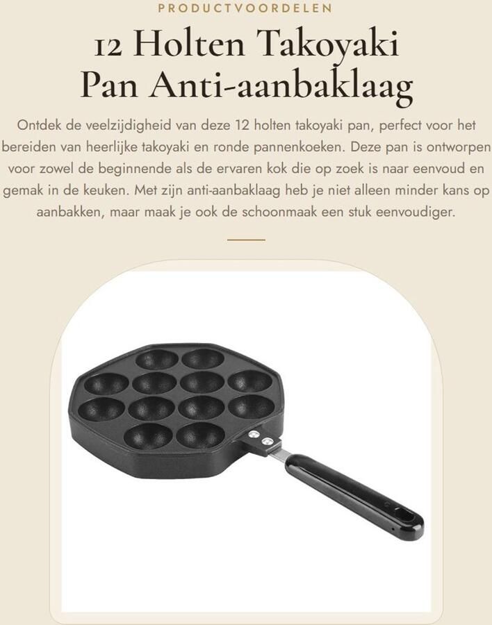 Dailygoods- Takoyaki Pan 12 Holten Aluminium Antiaanbaklaag Warmtebestendige Handgreep Eenvoudige Reiniging Ruimtebesparende Opslag Pannenkoekenpan