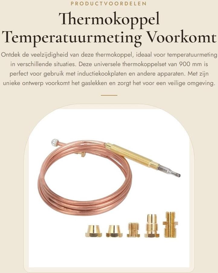 Dailygoods- Thermokoppel Universeel 900 mm Temperatuurmeting Inductiekookplaat Gasfornuis Verwarmingsapparaat Eenvoudig te gebruiken Temperatuursonde