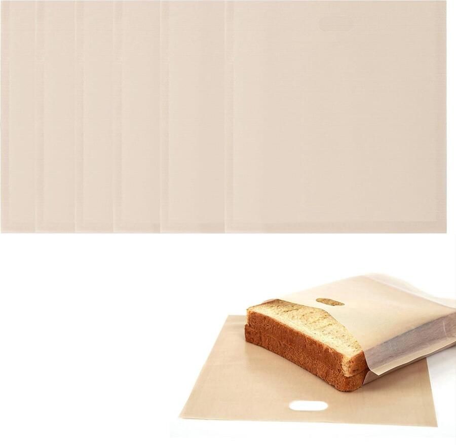 Dailygoods- Toaster Bags 6 Stuks Herbruikbare Antiaanbak Toaster Bags Warmtebestendig Geschikt voor Toaster Magnetron Eco-vriendelijk Hoogwaardige Materialen Sandwichzak