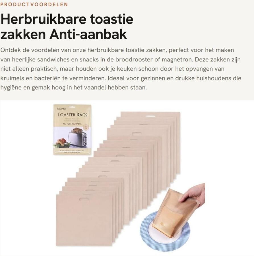 Dailygoods- Toastie Zakken 20 Stuks Herbruikbaar Antiaanbak Wasbaar Teflon Hygiënisch Voor Broodrooster Oven