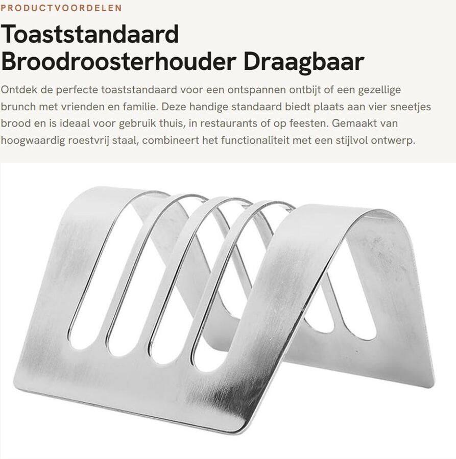 Dailygoods- Toaststandaard 4 Sleuven Broodroosterhouder Draagbaar Koelrooster Roestvrij Staal Ontbijtserveren Eenvoudig te Reinigen Broodhouder