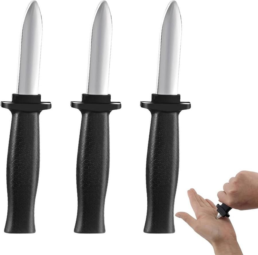 Dailygoods- Trucmes 3 Stuks Intrekbaar Lemmet Kunststof Fopartikel Tovermes Grappen voor Kinderen Volwassenen Veilig Speelgoed Nepmes