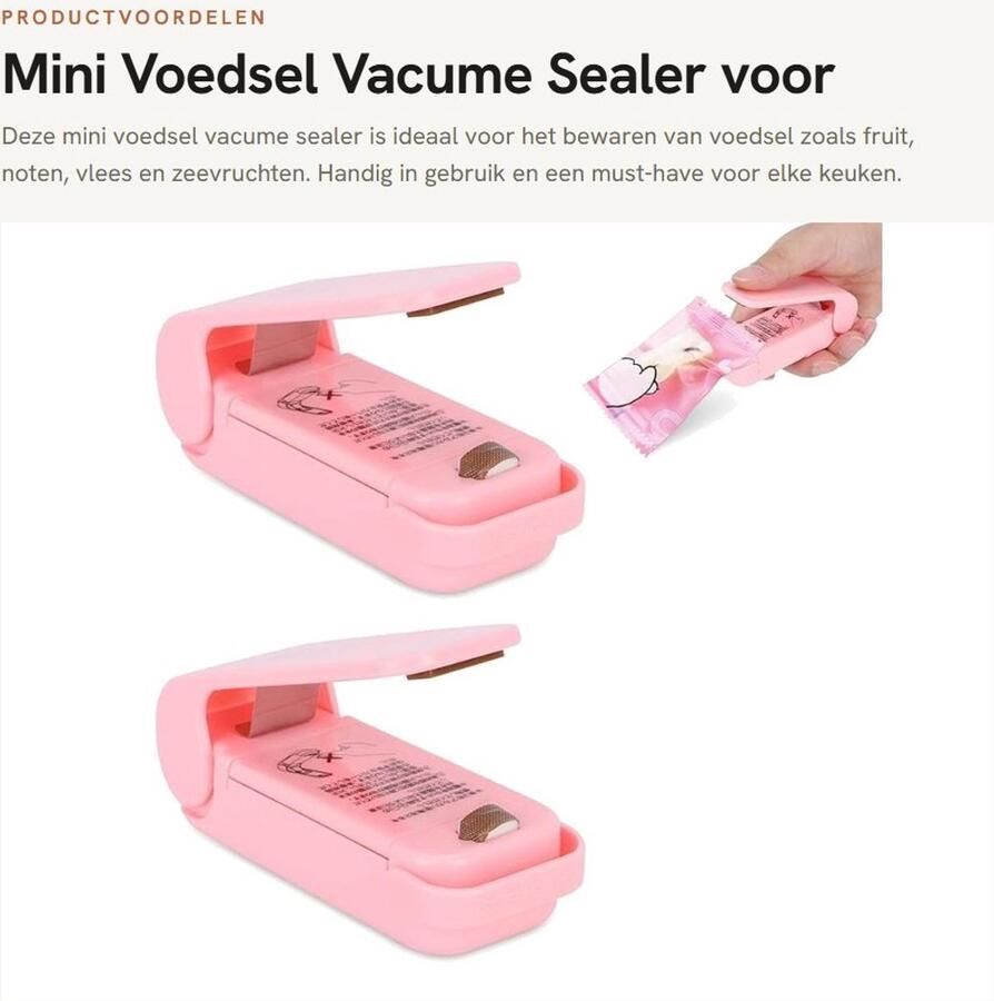 Dailygoods- Vacume Sealer 2 Stuks Draagbare Voedsel Saver Handleiding Sealer Voor Vers Fruit Noten Vlees Zeevruchten Compact Ontwerp Voedselverpakking