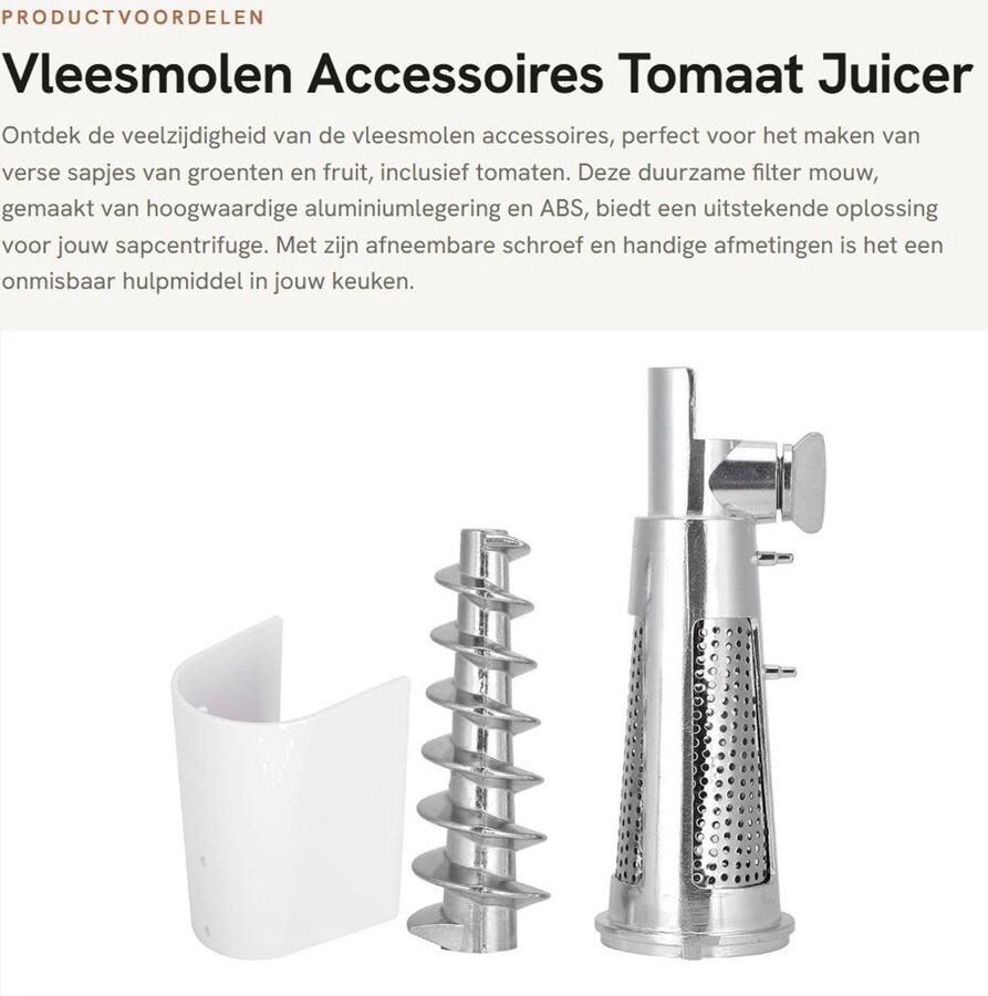 Dailygoods- Vleesmolen Accessoires Filterhuls Schroefas Baffle Aluminiumlegering Afneembaar 16 3x5 8cm Sapcentrifuge