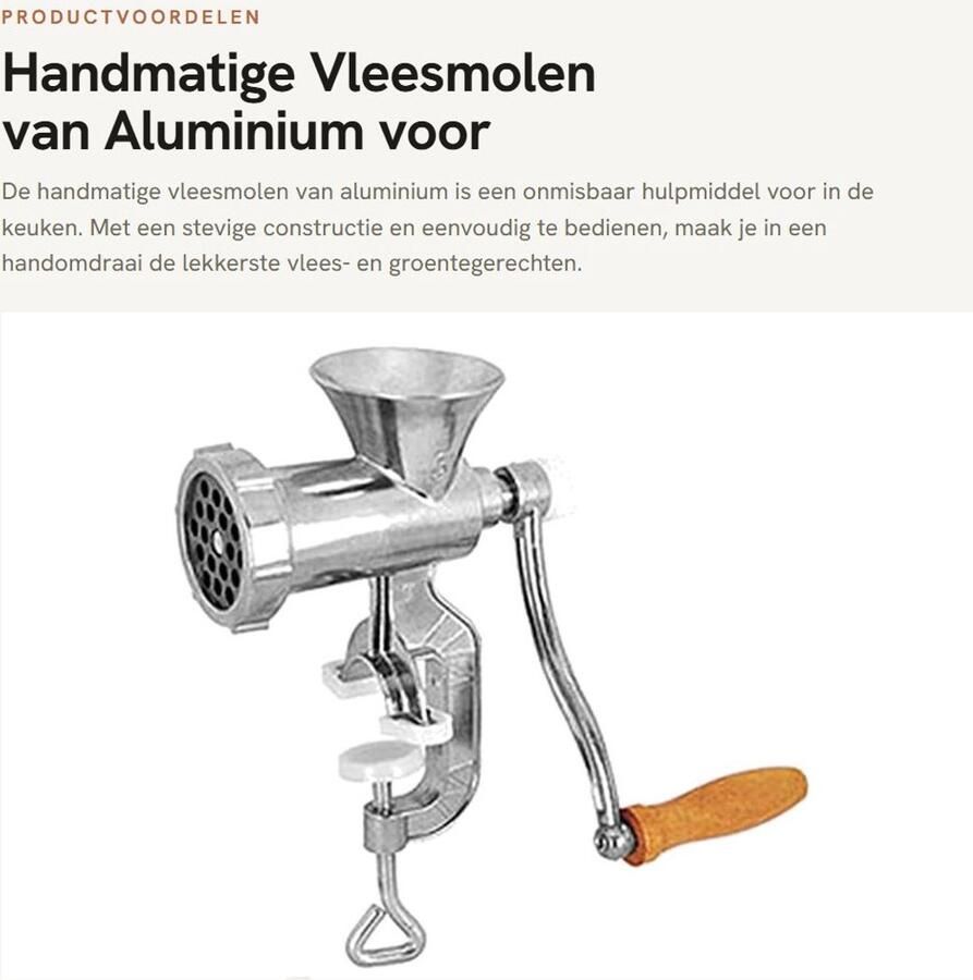 Dailygoods- Vleesmolen Handmatig Aluminium Vleesmolen Roestvrij Staal Ruimtebesparend Veilig en Robuust Eenvoudige Bediening Vleesfabriek