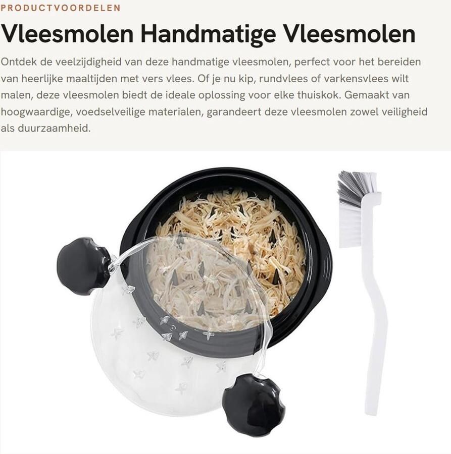 Dailygoods- Vleesmolen Handmatig Vleessnijgereedschap Reinigingsborstel Voedselveilig Zwart 25 x 25 x 8 5 cm Vleesvermaler