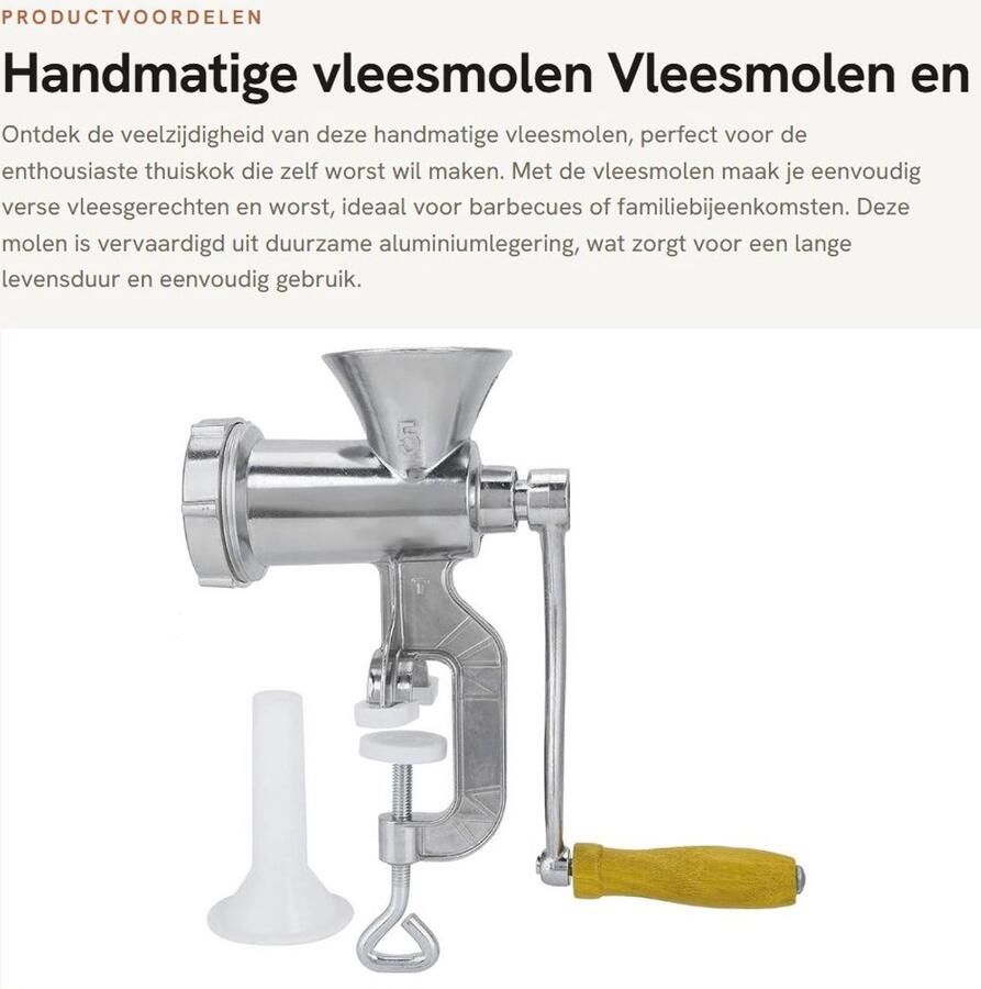 Dailygoods- Vleesmolen Handmatig Worstmaker Aluminiumlegering 15x25 cm 573 g Duurzaam en Nauwkeurig Vleesvermaler