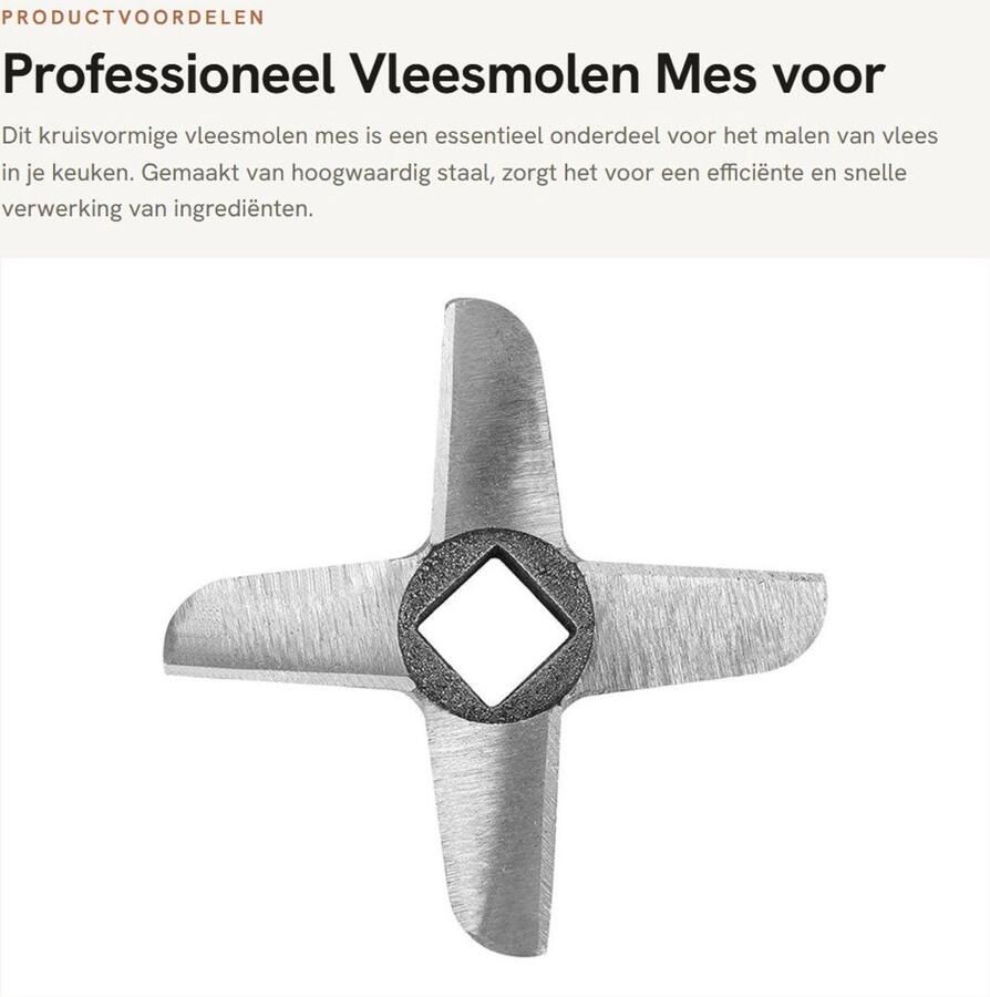 Dailygoods- Vleesmolen Professioneel Kruisvormig Mes Staal Voor Huishoudelijke Keuken Geschikt voor Worsten 100% Gloednieuw Vleesmes