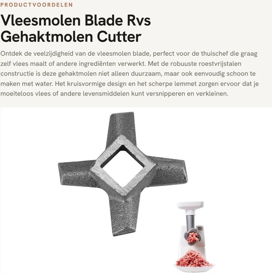 Dailygoods- Vleesmolen Robuuste RVS Constructie Vlees Chopper Gehaktmolen Mes Vervanging Reserveonderdeel Kruisvormig Design
