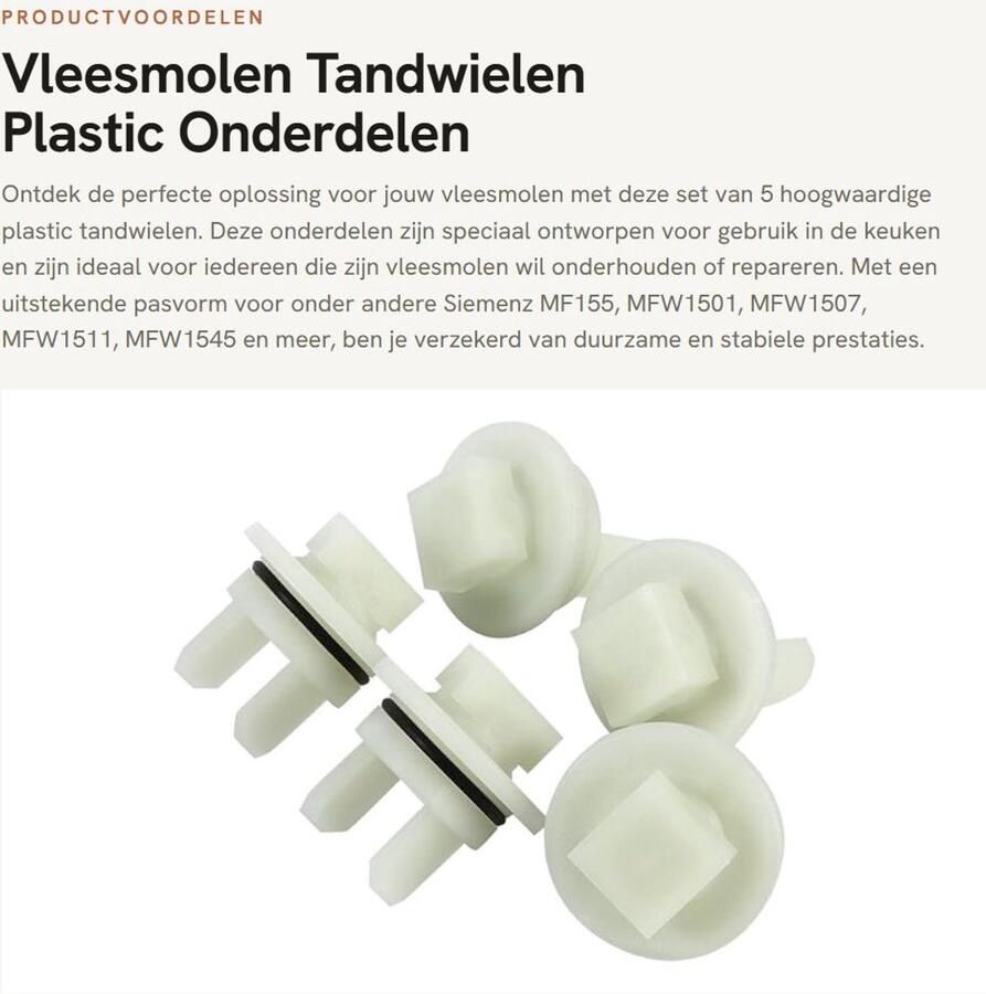 Dailygoods- Vleesmolen Tandwielen 5 Stuks Kunststof Onderdelen Geschikt voor Siemenz MF155 MFW1501 MFW1507 Stevig en Stabiel 1 6 cm Formaat Gehaktmolen Onderdelen