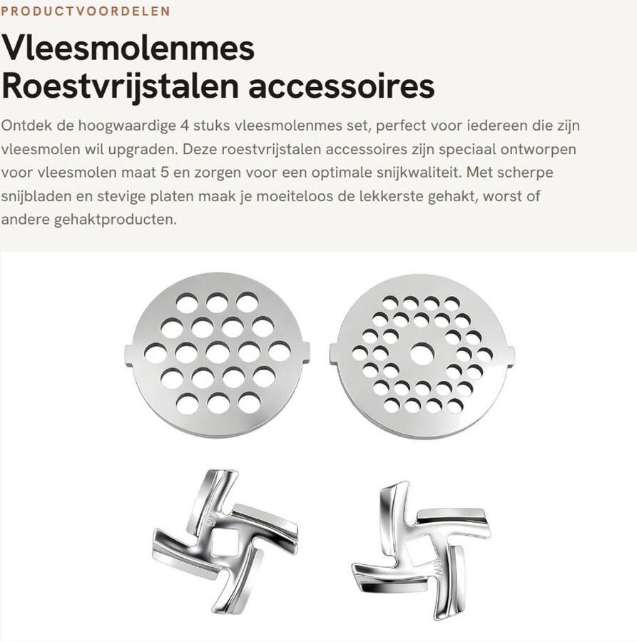 Dailygoods- Vleesmolenmes Set 2 x Vleesmolen Bladen 2 x Vleesmolen Messen Roestvrij Staal Vervangende Onderdelen Compatibel met Vleesmolenbladen