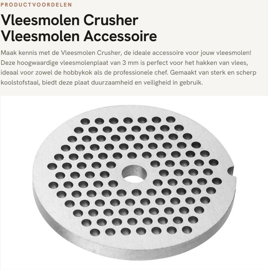 Aladdien Vleesmolen Crusher Vleesmolen Accessoire Duurzaam en veilig Zilver Hakken Perfect voor thuisgebruik 3 mm