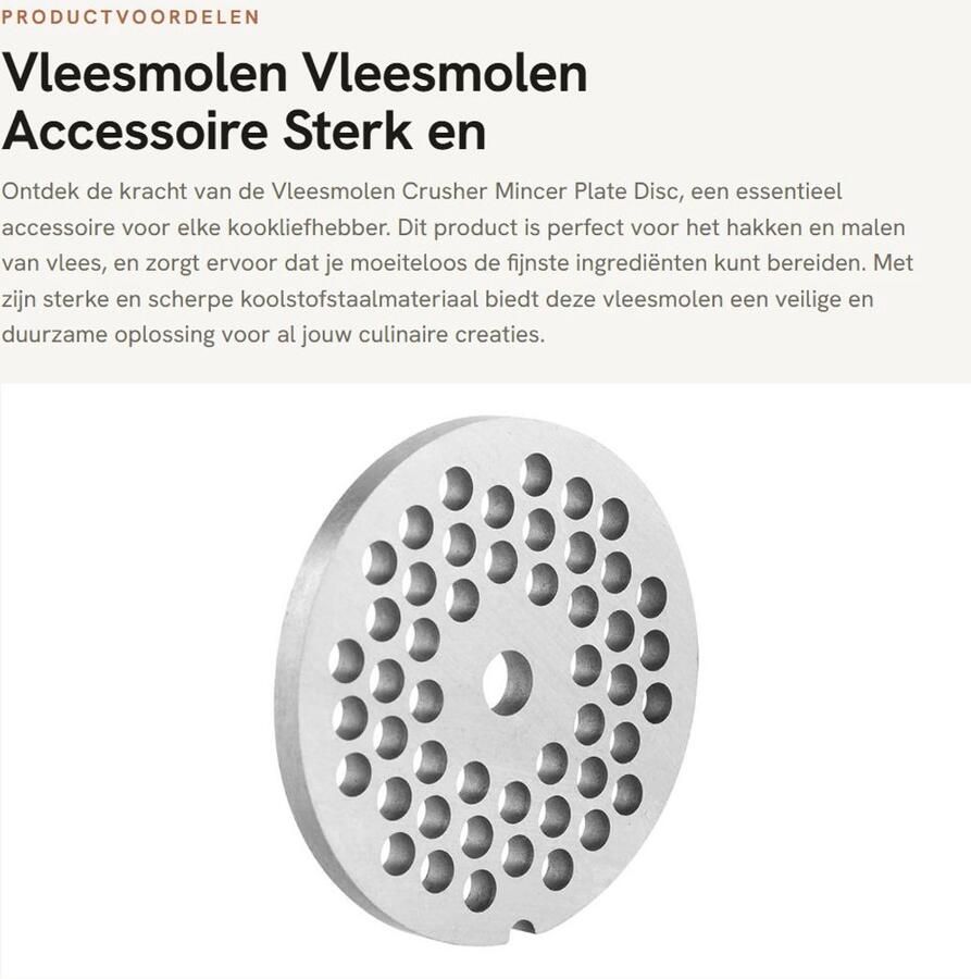 Dailygoods- Vleesmolenplaat 5mm Vleesmolen Accessoire Hakmolen Koolstofstaal Vaatwasmachinebestendig Sterk en scherp