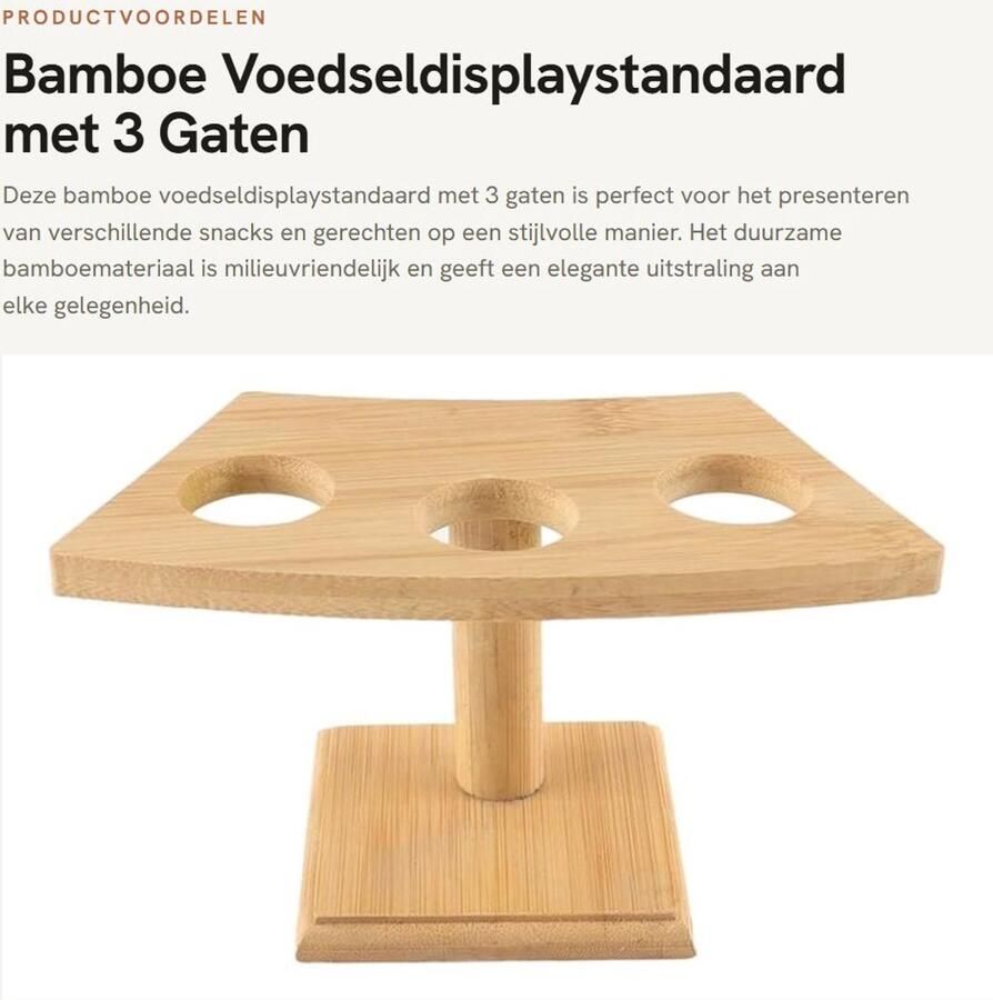Dailygoods- Voedseldisplaystandaard 3-gats Bamboe Duurzaam Snackrek Presentatie Gebogen ontwerp Snackstandaard
