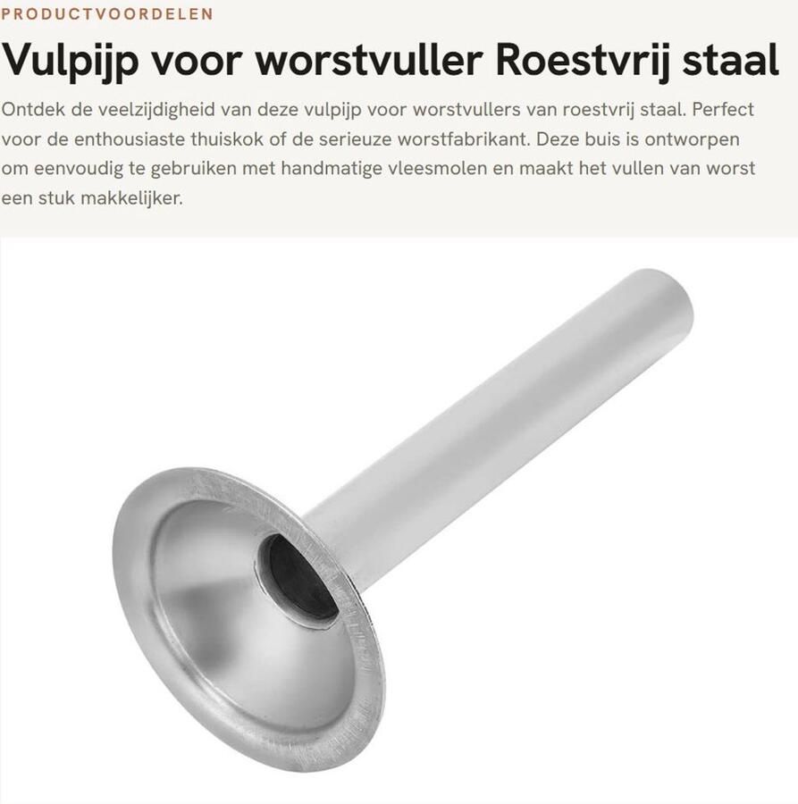 Dailygoods- Vulpijp roestvrij staal Worstbufferbuis Accessoires vleesmolen Diameter 19 mm Buislengte 16 5 cm Geschikt voor nr. 10 vleesmolen Worstvulbuis