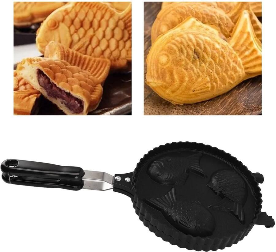 Dailygoods- Wafelijzer Dubbelzijdig Visvormig Aluminium 42x19 5 cm 3 Viswafels tegelijk Lichtgewicht 755 g Bakvorm