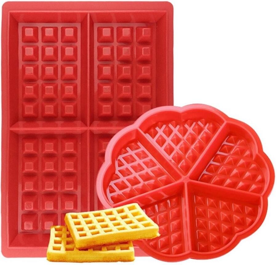 Dailygoods- Wafelijzer met antiaanbaklaag Siliconen Bakvormen Set van 2 Hartvormig Rechthoekig Voor Kinderen Gewicht 210 g Bakvorm