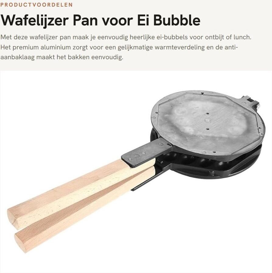 Dailygoods- Wafelijzer met Houten Handvat Anti-aanbak Wafelvorm Premium Aluminium Eenvoudig te Gebruiken Geschikt voor Ontbijt Lunch Makkelijk Schoon te Maken Bakplaat