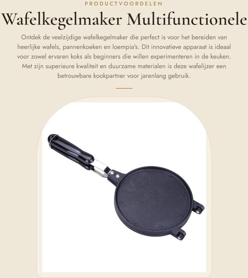 Inovra- Wafelkegelmaker met Antiaanbaklaag Dubbelzijdige Pan Gemaakt van Gegoten Aluminiumlegering Hittebestendige Handgrepen Duurzaam en Milieuvriendelijk Wafelijzer