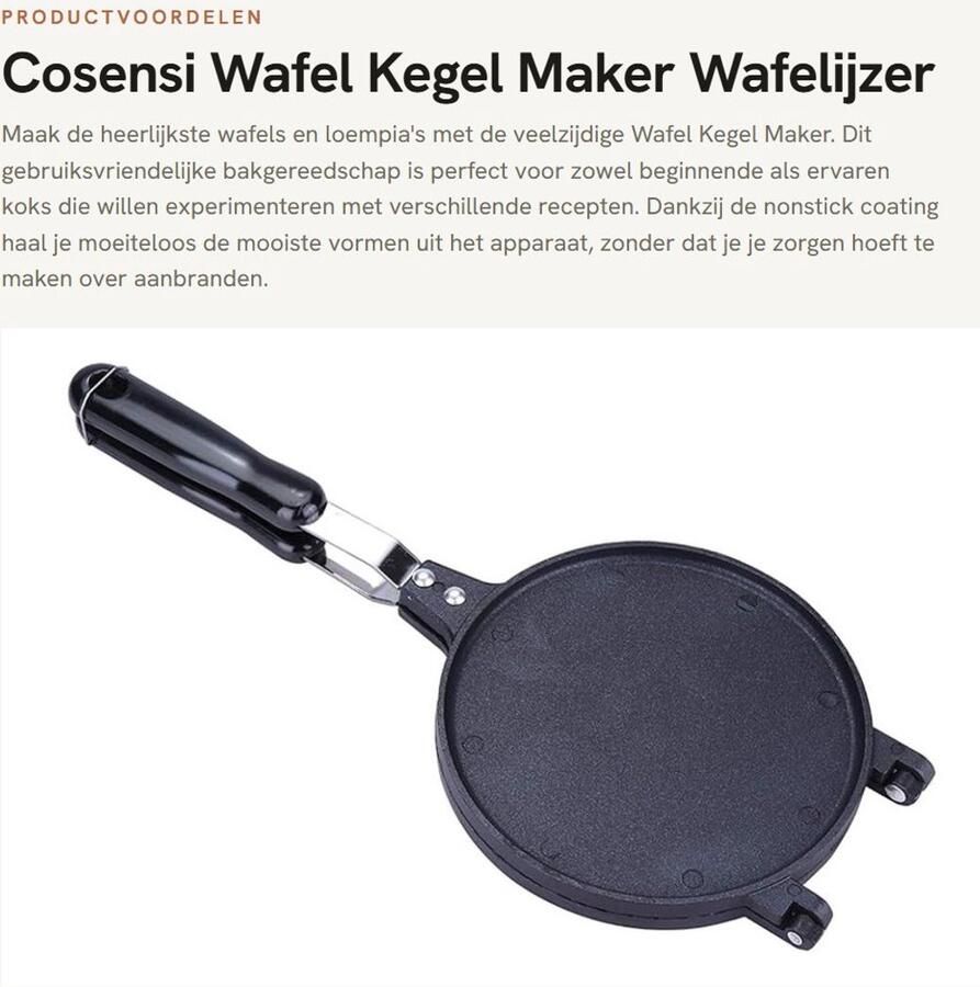 Dailygoods- Wafelmaker met Antiaanbaklaag Wafelkegel Maker Aluminiumlegering Lichtgewicht 38 5 x 17 cm Duurzaam en Veilig Kegelmaker