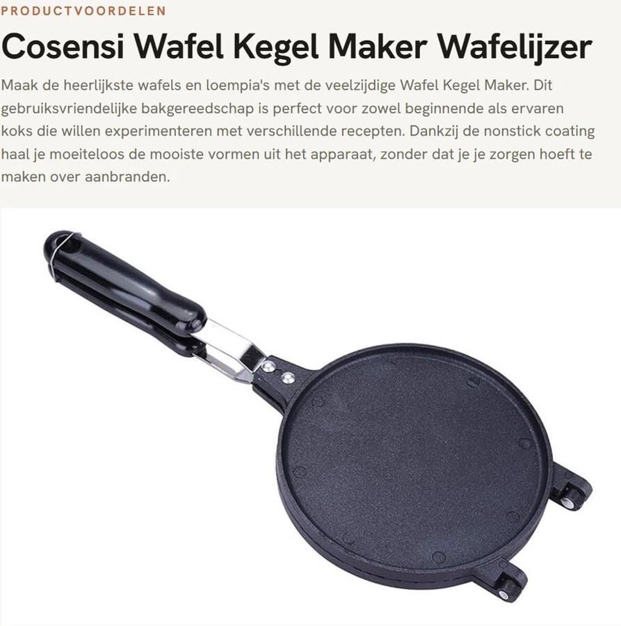 Dailygoods- Wafelmaker met Antiaanbaklaag Wafelkegel Maker Aluminiumlegering Lichtgewicht 38 5 x 17 cm Duurzaam en Veilig Kegelmaker