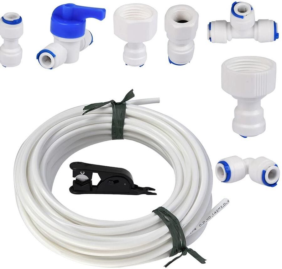 Dailygoods- Watertoevoerleiding 15 m Universele Aansluitset Waterslangconnector 6 35 mm 12 7 mm 19 mm Voor Koelkast IJsmachine Inclusief Aansluitingen Sluitventiel Waterleiding