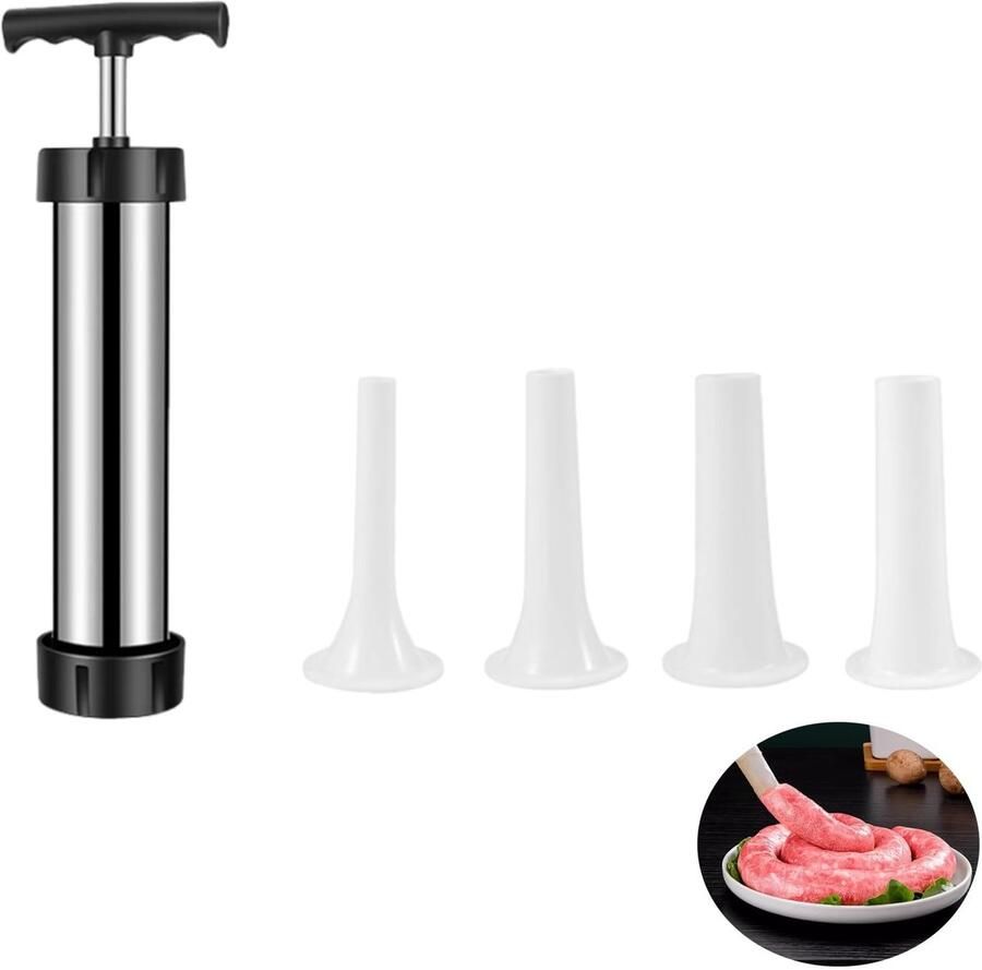 Dailygoods- Worstvuller Handmatig Worst Machine Zelfgemaakte Worst 5 Trechtermondstukken Vulgereedschap Duurzaam Materiaal Worstmachine
