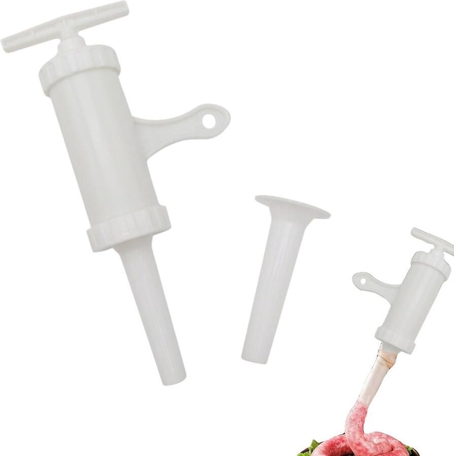 Dailygoods- Worstvulmachine Handmatig 2 Spuitmonden Voedselveilige Kunststof Geschikt voor Worstomhulsels Wit Handig en Tijdbesparend Worstpers