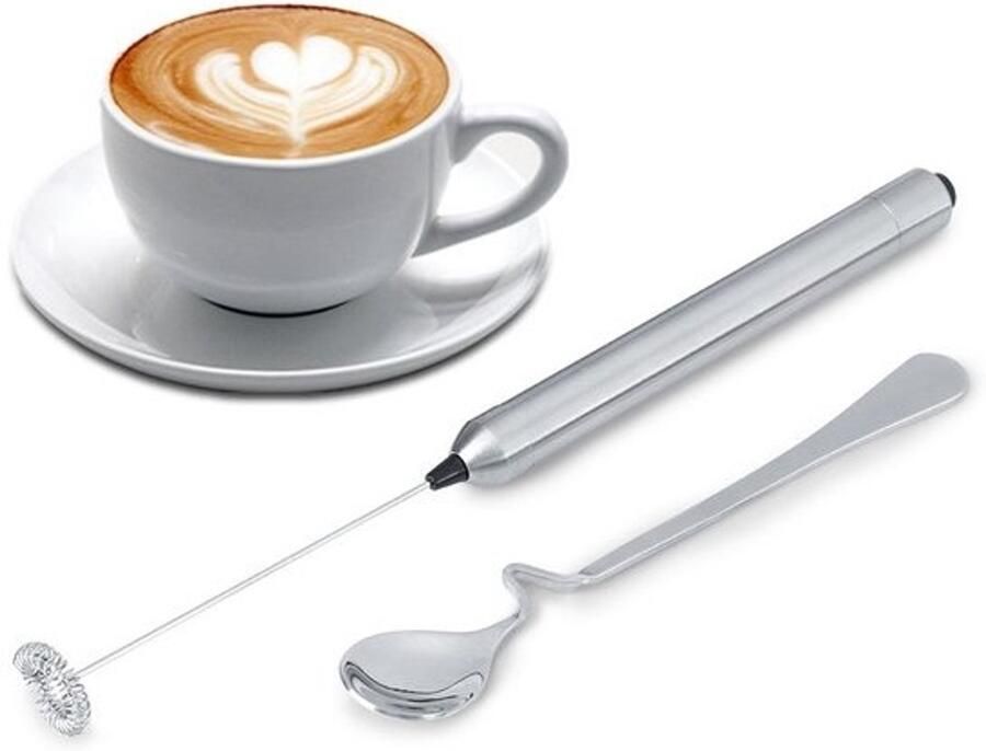 Dailygoody Elektrische Melkopschuimer Dubbele Garde Batterijgevoed Zilver Perfect voor Koffie en Melk Ideaal voor Thuisgebruik Roestvrij