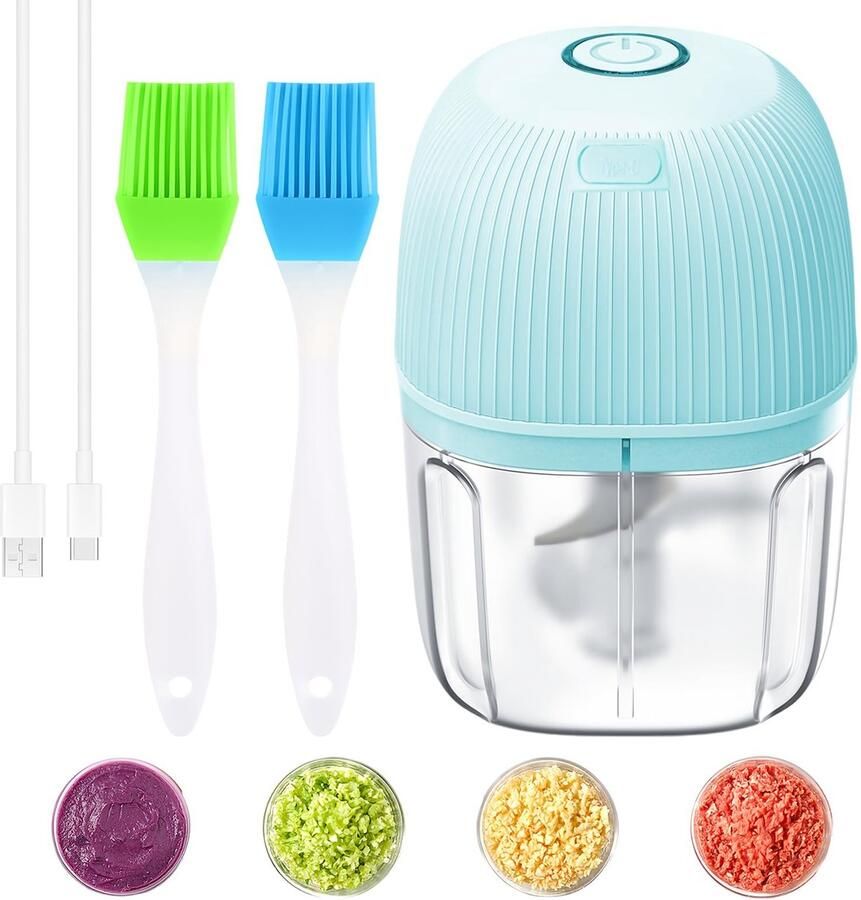 Dailygoody Elektrische Uienhakmolen USB-oplaadbaar Draadloos en compact Blauw Mini-hakmolen voor groenten Ideaal voor keukenliefhebbers