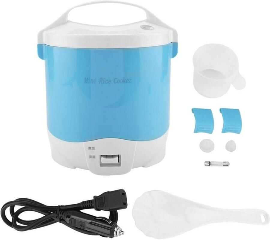 Dailygoody Mini Rijstkoker 1.6L Elektrische Stoomboot Draagbare Voedselverwarmer Blauw Perfect voor onderweg Inclusief accessoires