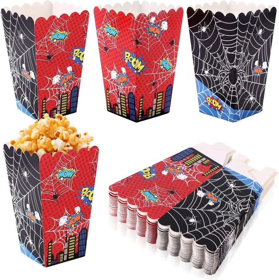Dailygoody Popcorn Dozen Creatieve Snacks Ideaal voor Feestjes Rood Zwart Game Themed Perfect voor Thuisbioscoop 24 Stuks