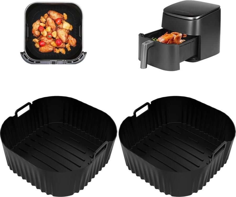 Dailygoody Silicone Air Fryer Moulds 2pcs Geschikt voor airfryers 21x21x9 cm Bakaccessoires Perfect voor gezonde snacks Geschikt