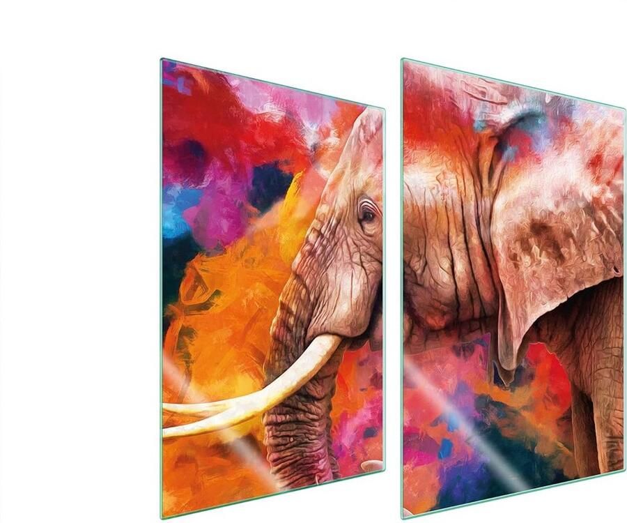 DarHuas afdekplaat voor fornuis 35 x 52 cm 2-delig afdekking voor keramische kookplaat inductie universele elektrische kookplaat spatbescherming glas decoratieve snijplank OLIFANT