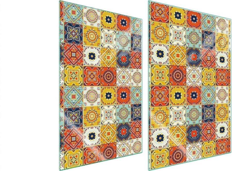 DarHuas afdekplaat voor fornuis 35 x 52 cm 2-delig afdekking voor keramische kookplaat inductie universele elektrische kookplaat spatbescherming glas decoratieve snijplank MOZAÏEK