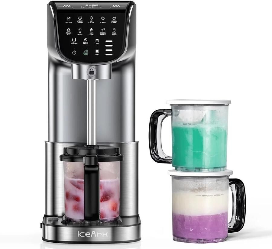 DayeLabel 12-in-1 IJsmachine Sorbetijs Yoghurtijs Roomijs Frozen Yoghurt 3 containers Vaatwasmachinebestendig Zilver