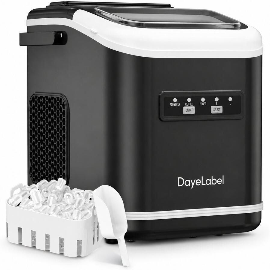 DayeLabel IJsblokjesmachine – IJsblokmaker Inclusief Luxe Thermosbeker en IJsschep – 9 Blokjes in 8 Minuten – Zwart