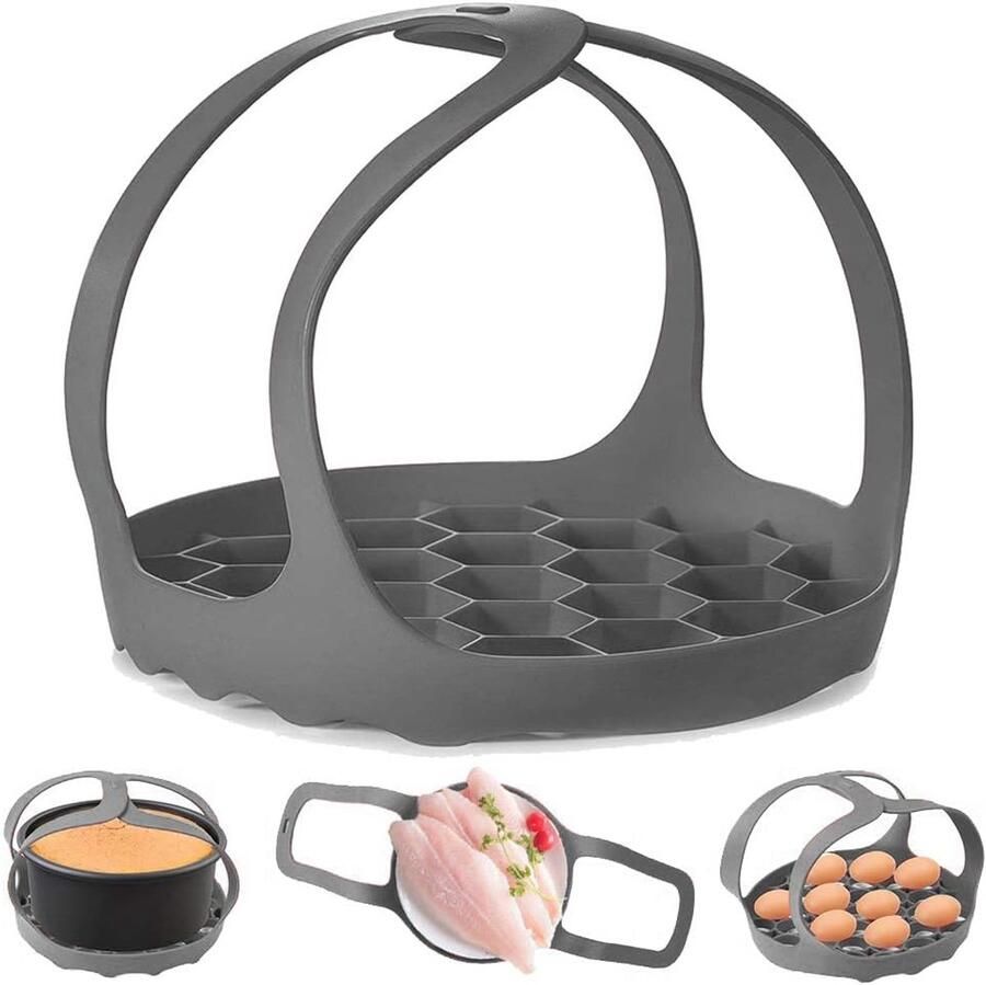 DdLUCK 3Qt Snelkookpan Sling Siliconen Bakvormen Sling voor 3Qt Instant Pot Multifunctioneel fornuis Anti-verbranding Bakvormen Lifter Stoomboot Rack BPA-vrij Siliconen Ei Stoomboot Rack (Grijs)