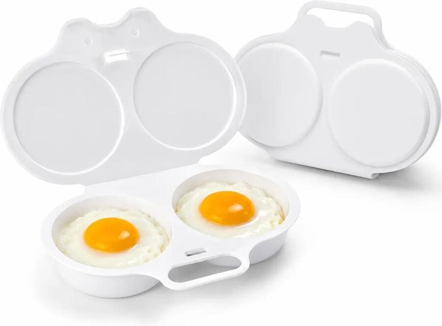 De magnetron-eierkoker set (2 stuks) kan worden gebruikt om eieren te koken en te bakken in de magnetron waardoor het een snelle ontbijtoplossing is Geschikt voor kantoren studentenappartementen en kleine keukens