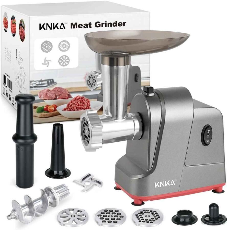 De Warenloods 3-in-1 Elektrische Vleesmolen Gehaktmolen Worstenvuller Met 3 roestvrijstalen snijplaten Voor Gehakt Tartaar Worst en Kibbeh 19x12.5x29cm