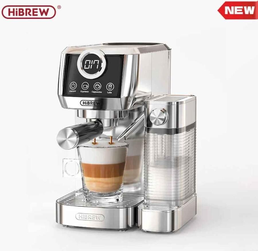 De Warenloods 3-in-1 Espresso machine Koffiemachine met melkopschuimer Koffiezetapparaat voor Espresso Cappuccino en Latte RVS Pistonmachine 3 Temperatuurniveaus Voor Gemalen Koffie