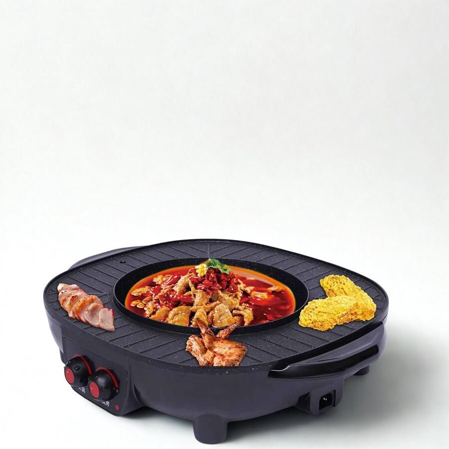 De Warenloods Elektrische 2-in-1 grill-Hotpot Koreaanse BBQ Grill apparaat Fondueset 5-6 personen