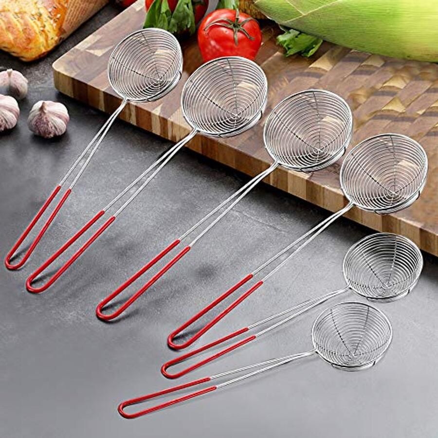 DECARETA Fondue Fonduezeef fijnmazig abseielepel fondue-accessoires mandjes groenten kolenlepel schuimlepel met lange handgrepen voor het koken van paddenstoelen vlees en vis